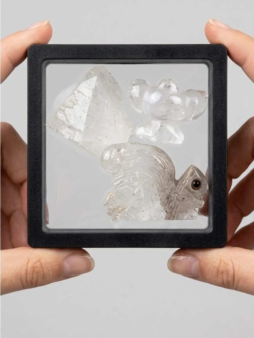 Clear Crystal Small Pet Display Block - Black Frame